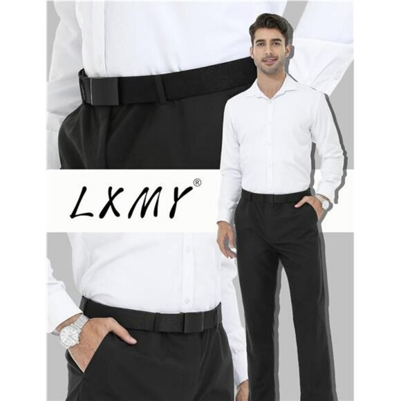 Mens Adjustable Canvas Belt No Holes Black Work Casual Dress Fabric Strap - Picture 6 of 7